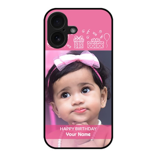 iPhone 16 Custom Glass Phone Case - With Birthday Line Art Design iPhone 16 Custom Glass Phone Case - With Birthday Line Art Design