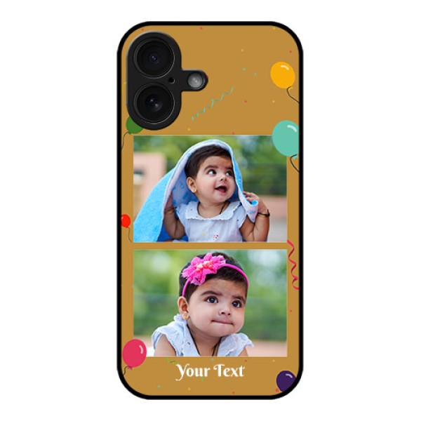 iPhone 16 Custom Glass Phone Case - Image Holder With Birthday Celebrations Design iPhone 16 Custom Glass Phone Case - Image Holder With Birthday Celebrations Design