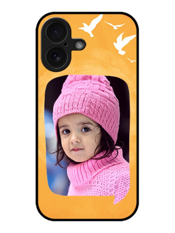 Custom iPhone 16 Custom Glass Phone Case - Water Color Design With Bird Icons