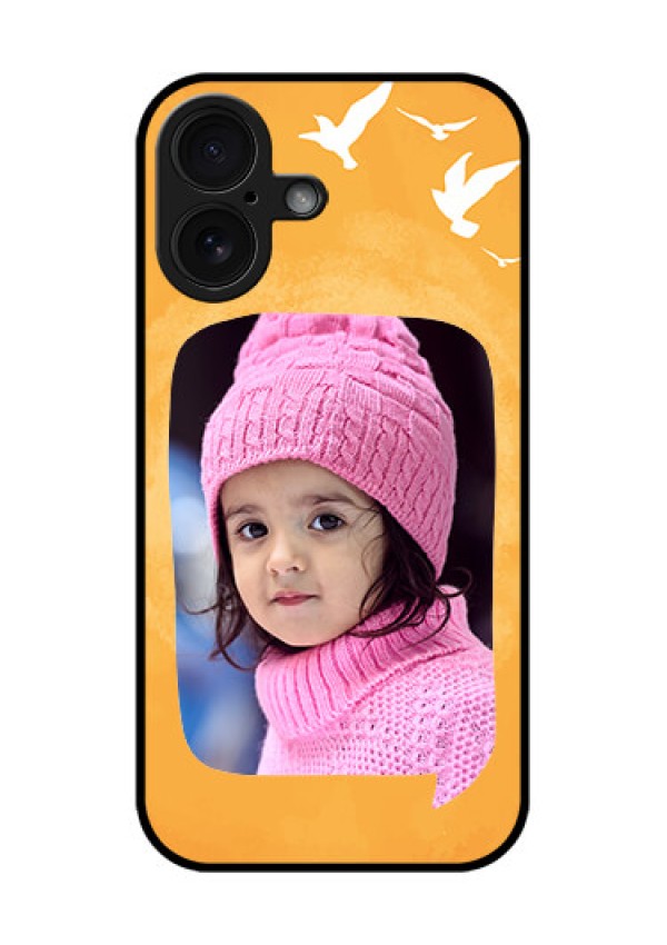 iPhone 16 Custom Glass Phone Case - Water Color Design With Bird Icons