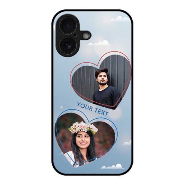 iPhone 16 Custom Glass Phone Case - Blue Color Couple Design iPhone 16 Custom Glass Phone Case - Blue Color Couple Design