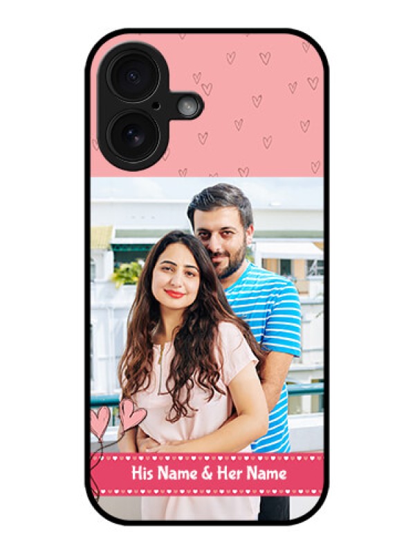 Custom iPhone 16 Custom Glass Phone Case - Love Design Peach Color