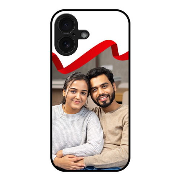 iPhone 16 Custom Glass Phone Case - Red Ribbon Frame Design