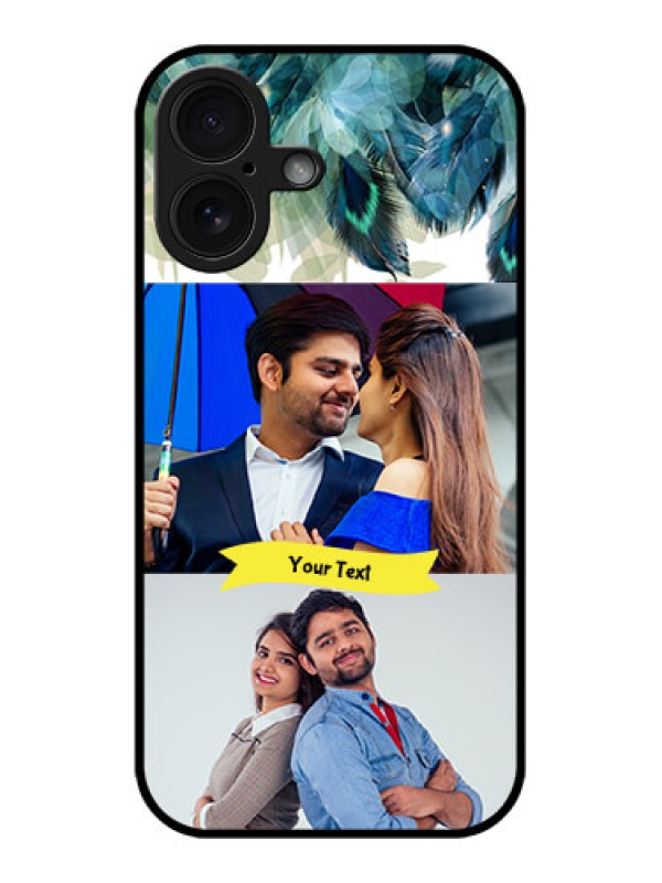 Custom iPhone 16 Custom Glass Phone Case - Image With Boho Peacock Feather Design