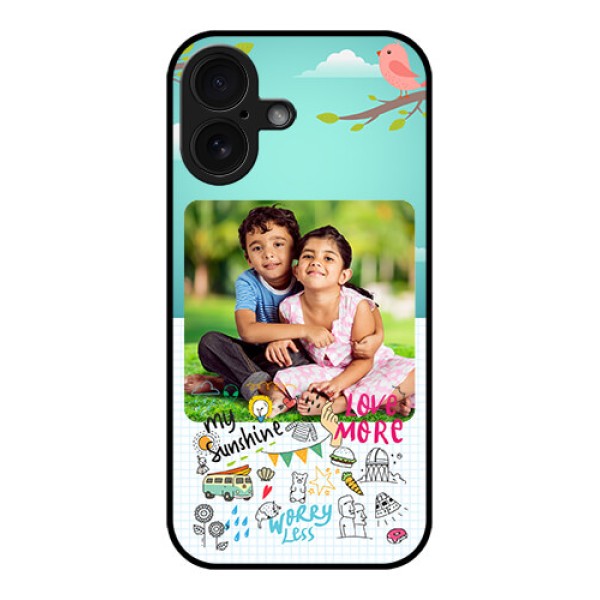iPhone 16 Custom Glass Phone Case - Doodle Love Design