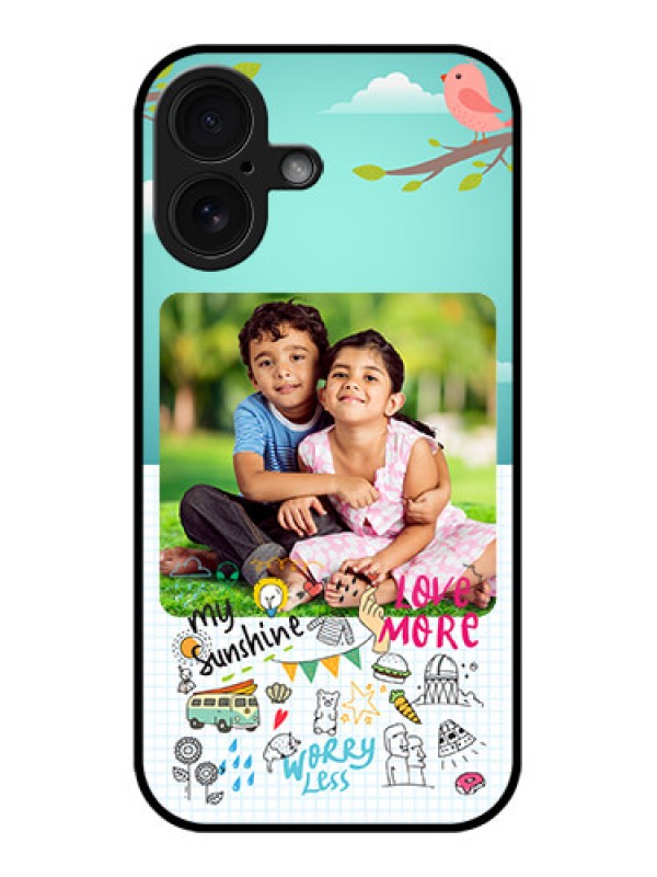 Custom iPhone 16 Custom Glass Phone Case - Doodle Love Design