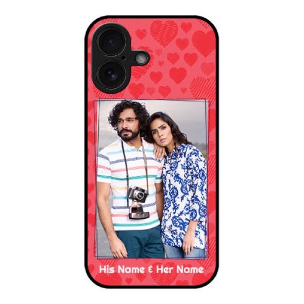 iPhone 16 Custom Glass Phone Case - With Red Heart Symbols Design iPhone 16 Custom Glass Phone Case - With Red Heart Symbols Design