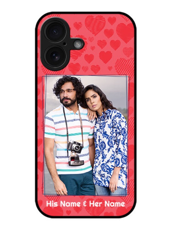 Custom iPhone 16 Custom Glass Phone Case - With Red Heart Symbols Design