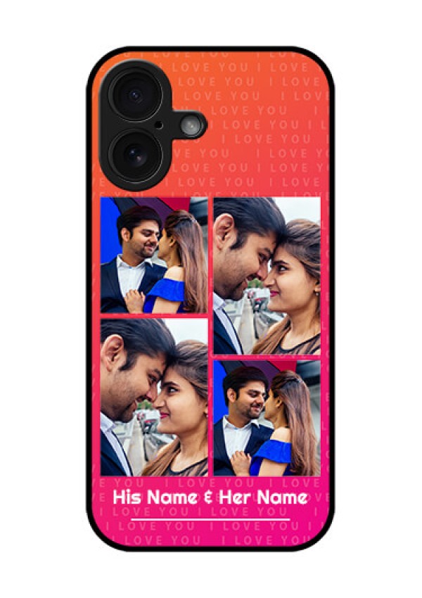 iPhone 16 Custom Glass Phone Case - I Love You Pink Design