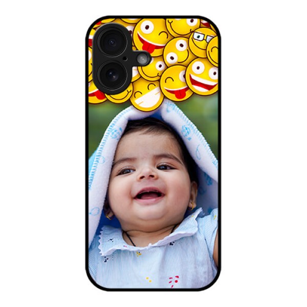 iPhone 16 Custom Glass Phone Case - With Smiley Emoji Design iPhone 16 Custom Glass Phone Case - With Smiley Emoji Design
