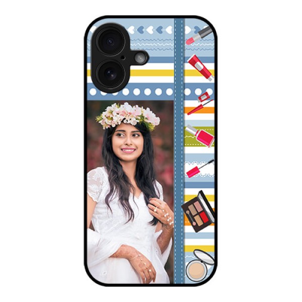 iPhone 16 Custom Glass Phone Case - Makeup Icons Design
