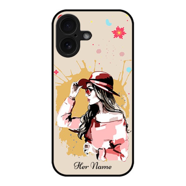 iPhone 16 Custom Glass Phone Case - Women With Pink Hat Design iPhone 16 Custom Glass Phone Case - Women With Pink Hat Design
