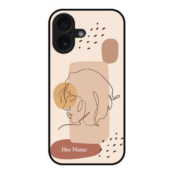 iPhone 16 Custom Glass Phone Case - Calm Woman Line Art Design iPhone 16 Custom Glass Phone Case - Calm Woman Line Art Design