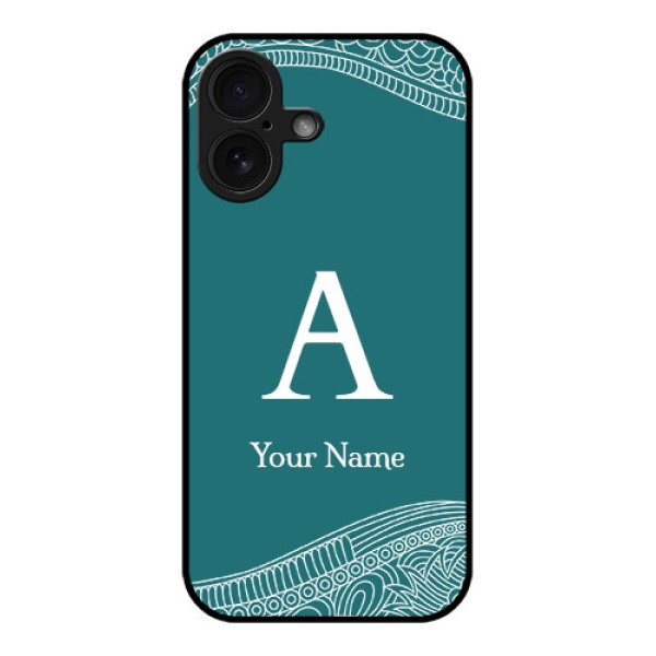 iPhone 16 Custom Glass Phone Case - Line Art Pattern With Custom Name Design iPhone 16 Custom Glass Phone Case - Line Art Pattern With Custom Name Design