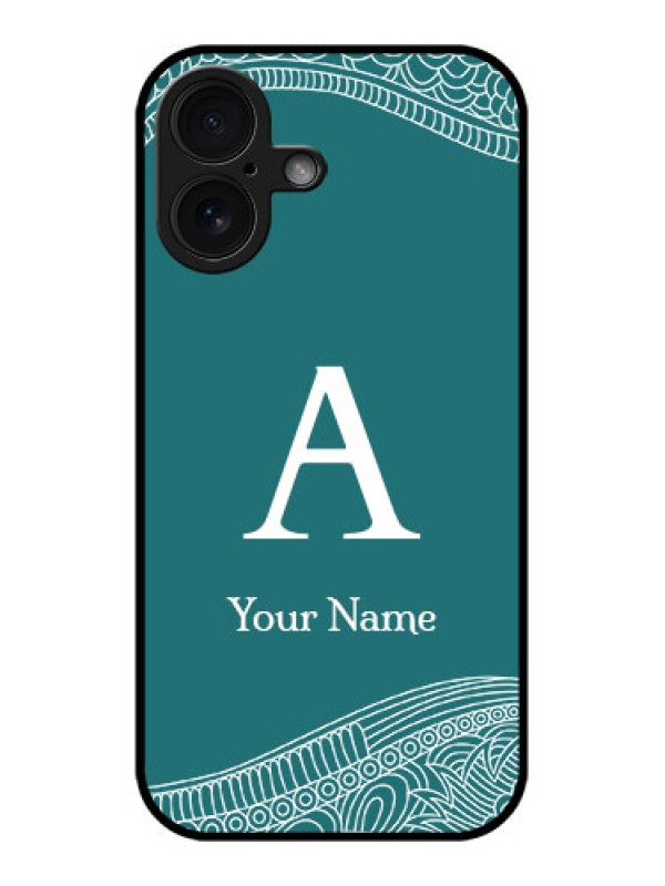 Custom iPhone 16 Custom Glass Phone Case - Line Art Pattern With Custom Name Design