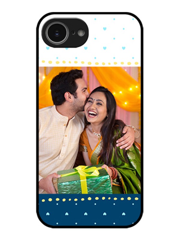 Custom iPhone 16e Custom Glass Phone Case - White And Blue Abstract Design