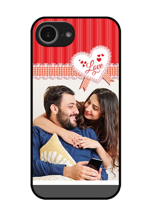 iPhone 16e Custom Glass Phone Case - Red Love Pattern Design