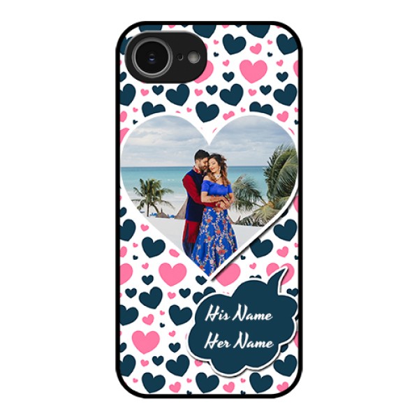 iPhone 16e Custom Glass Phone Case - Pink & Blue Heart Design iPhone 16e Custom Glass Phone Case - Pink & Blue Heart Design