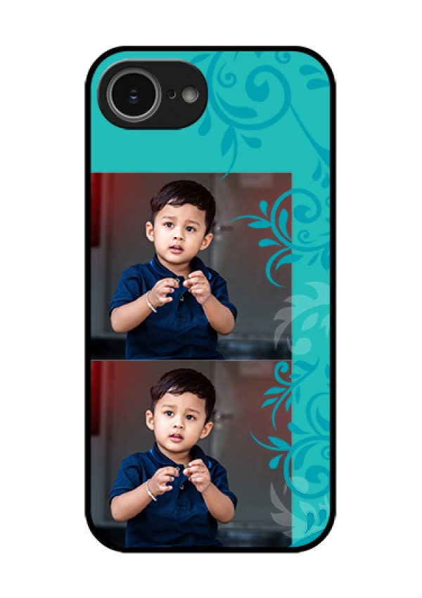 iPhone 16e Custom Glass Phone Case - With Photo And Green Floral Design