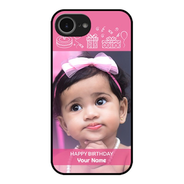 iPhone 16e Custom Glass Phone Case - With Birthday Line Art Design iPhone 16e Custom Glass Phone Case - With Birthday Line Art Design