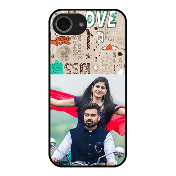 iPhone 16e Custom Glass Phone Case - Love Doodle Pattern