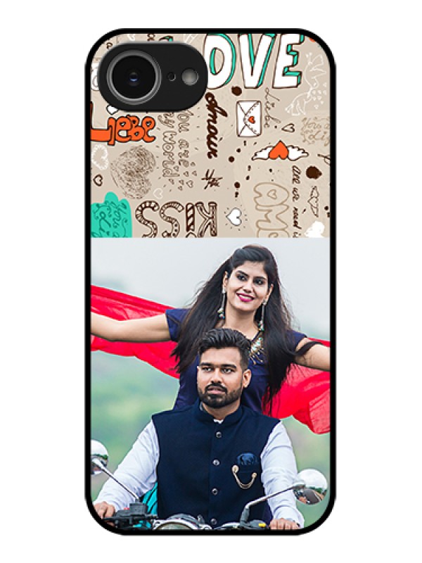 Custom iPhone 16e Custom Glass Phone Case - Love Doodle Pattern