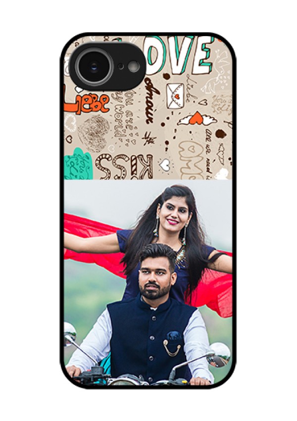 iPhone 16e Custom Glass Phone Case - Love Doodle Pattern