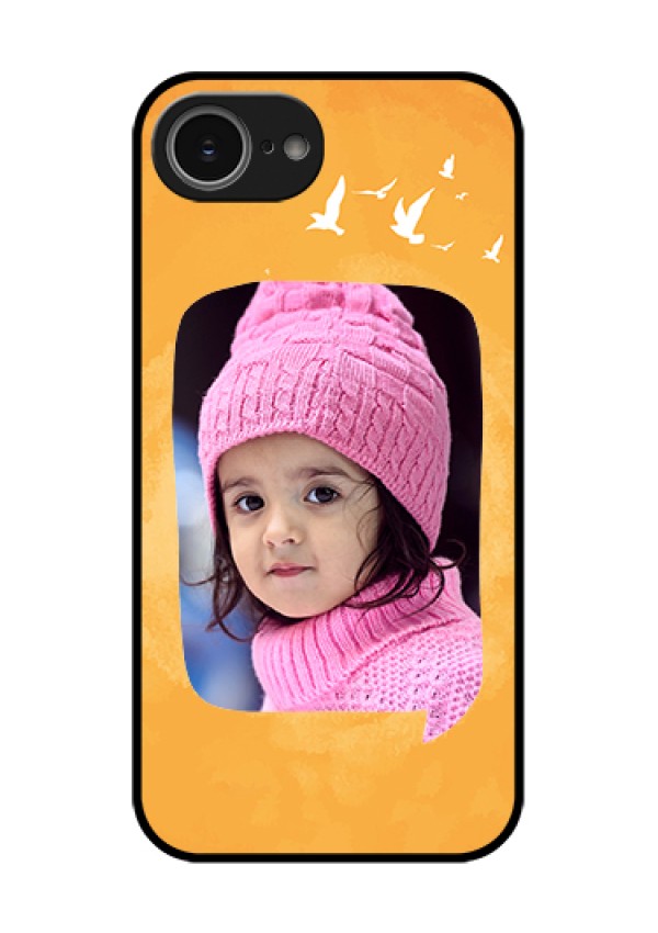 iPhone 16e Custom Glass Phone Case - Water Color Design With Bird Icons