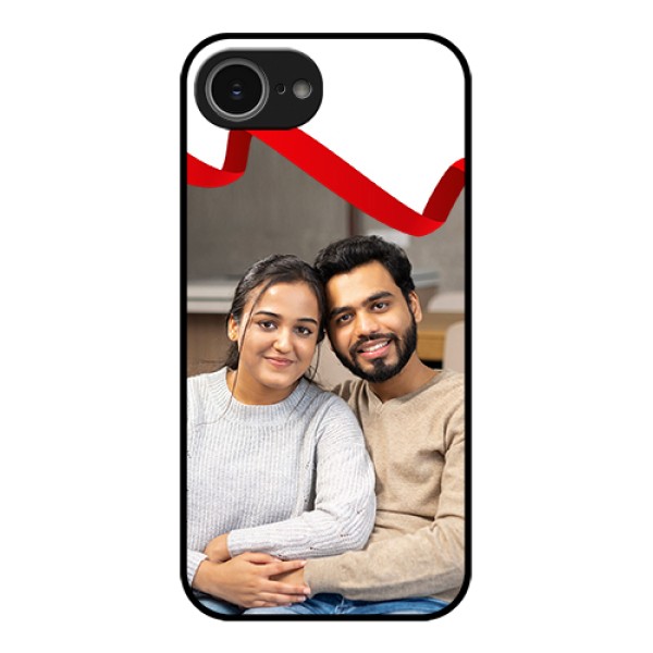iPhone 16e Custom Glass Phone Case - Red Ribbon Frame Design