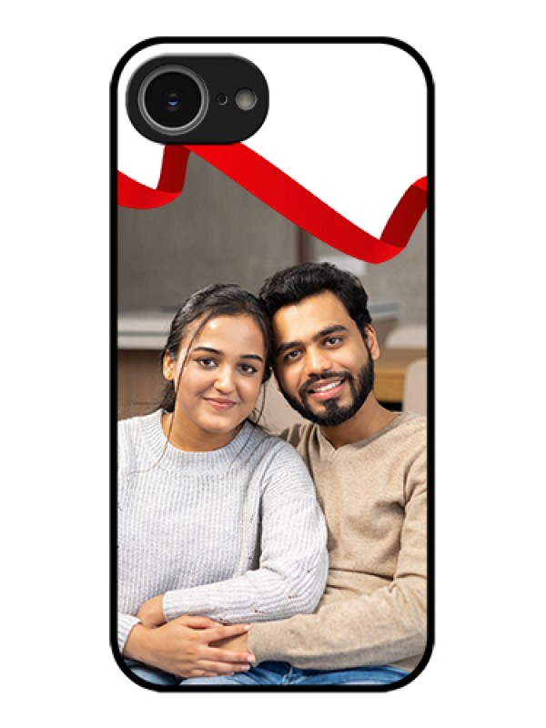 Custom iPhone 16e Custom Glass Phone Case - Red Ribbon Frame Design