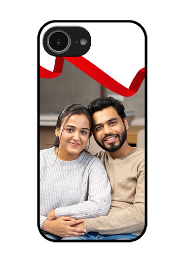 iPhone 16e Custom Glass Phone Case - Red Ribbon Frame Design
