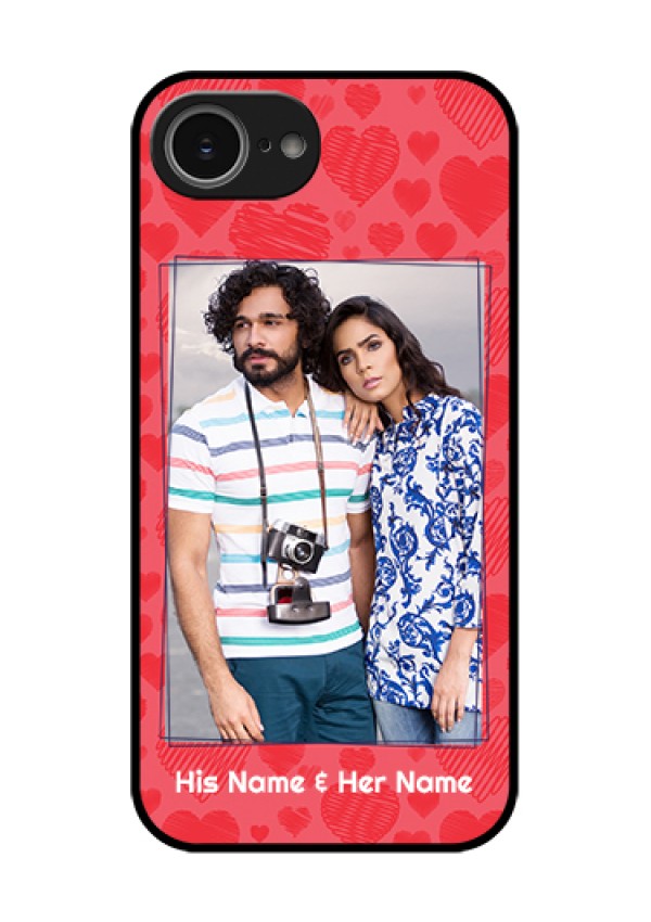 iPhone 16e Custom Glass Phone Case - With Red Heart Symbols Design