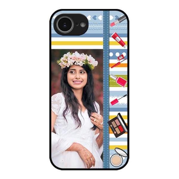 iPhone 16e Custom Glass Phone Case - Makeup Icons Design