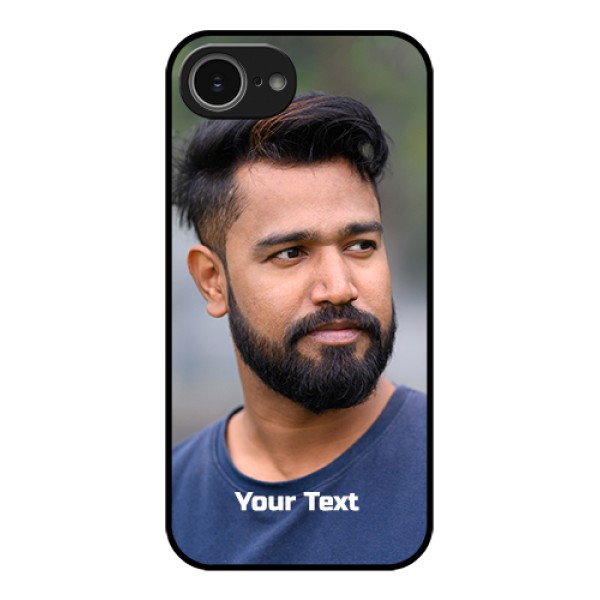 iPhone 16e Custom Glass Phone Case - Photo With Text Design