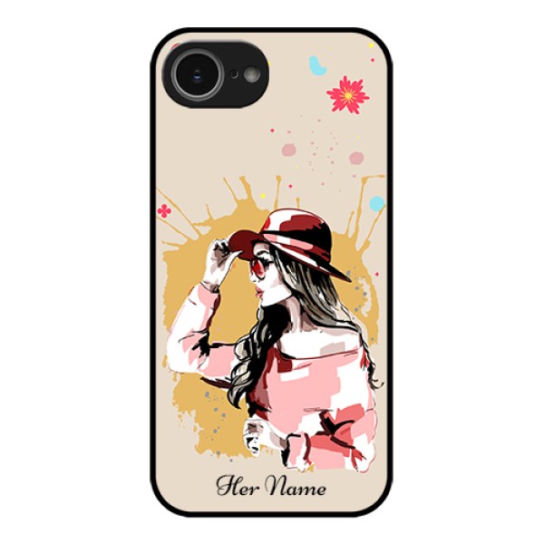 iPhone 16e Custom Glass Phone Case - Women With Pink Hat Design iPhone 16e Custom Glass Phone Case - Women With Pink Hat Design