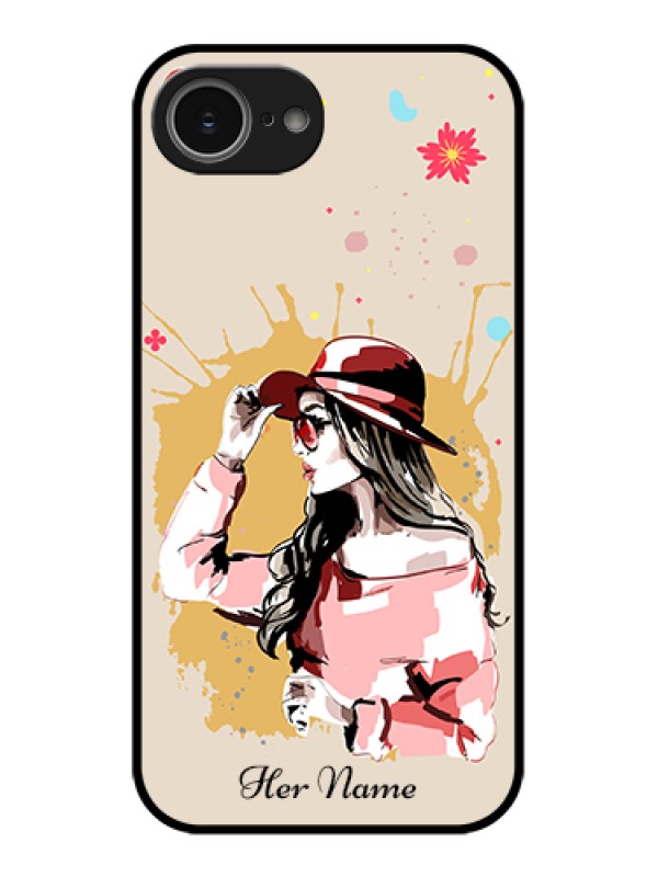 Custom iPhone 16e Custom Glass Phone Case - Women With Pink Hat Design