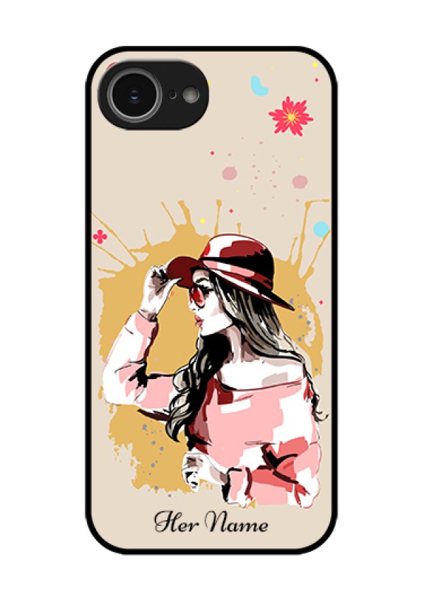iPhone 16e Custom Glass Phone Case - Women With Pink Hat Design