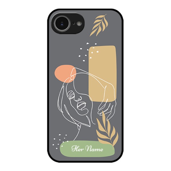 iPhone 16e Custom Glass Phone Case - Gazing Woman Line Art Design iPhone 16e Custom Glass Phone Case - Gazing Woman Line Art Design