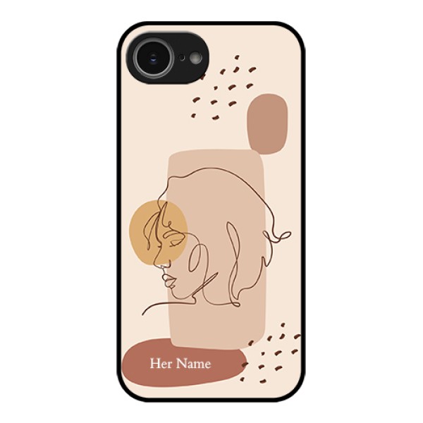 iPhone 16e Custom Glass Phone Case - Calm Woman Line Art Design iPhone 16e Custom Glass Phone Case - Calm Woman Line Art Design