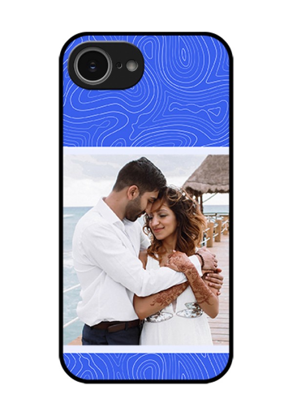 iPhone 16e Custom Glass Phone Case - Curved Line Art With Blue And White Design