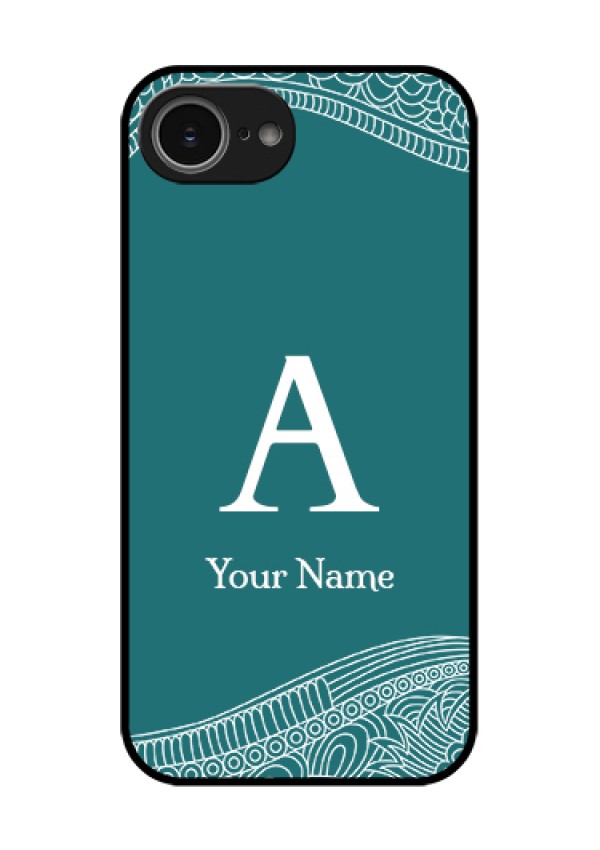 iPhone 16e Custom Glass Phone Case - Line Art Pattern With Custom Name Design
