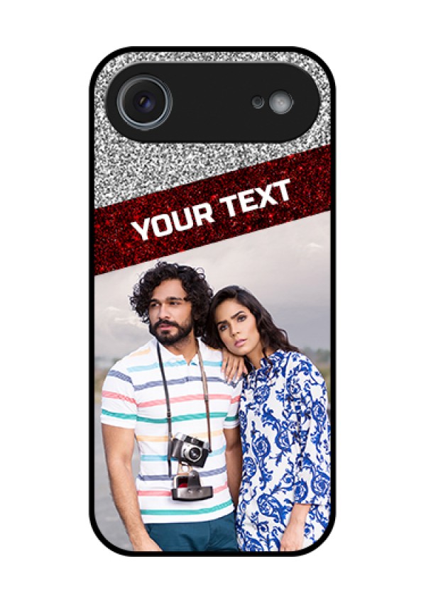 Apple iPhone 17 Air Custom Glass Phone Case - Image Holder With Glitter Strip Design