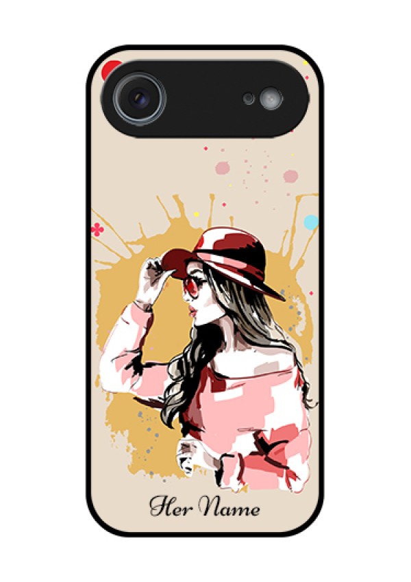 Apple iPhone 17 Air Custom Glass Phone Case - Women With Pink Hat Design