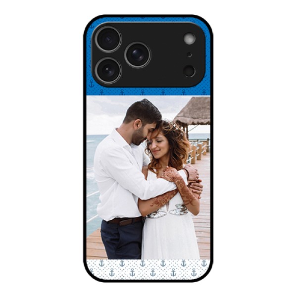 Apple iPhone 17 Pro Max Custom Glass Phone Case - Blue Anchors Design Apple iPhone 17 Pro Max Custom Glass Phone Case - Blue Anchors Design