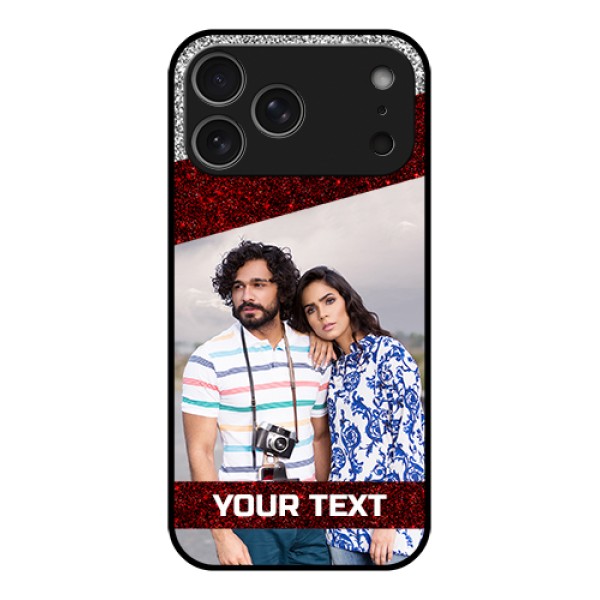Apple iPhone 17 Pro Max Custom Glass Phone Case - Image Holder With Glitter Strip Design Apple iPhone 17 Pro Max Custom Glass Phone Case - Image Holder With Glitter Strip Design