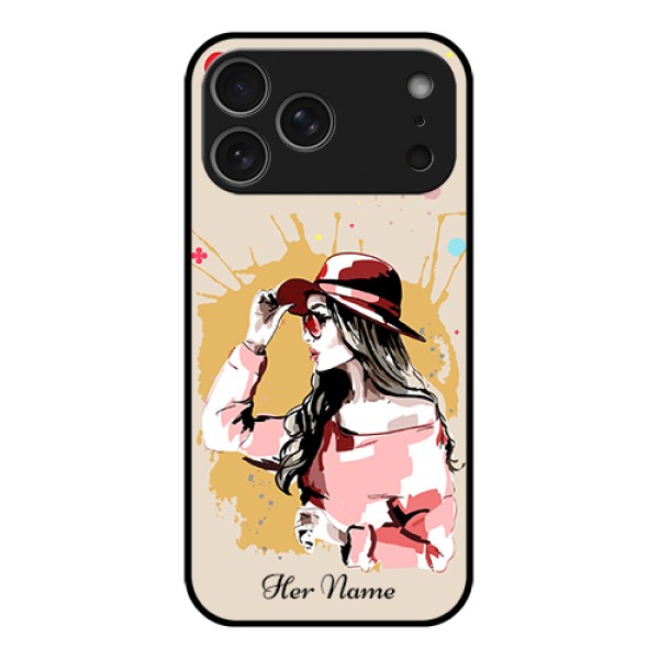 Apple iPhone 17 Pro Max Custom Glass Phone Case - Women With Pink Hat Design