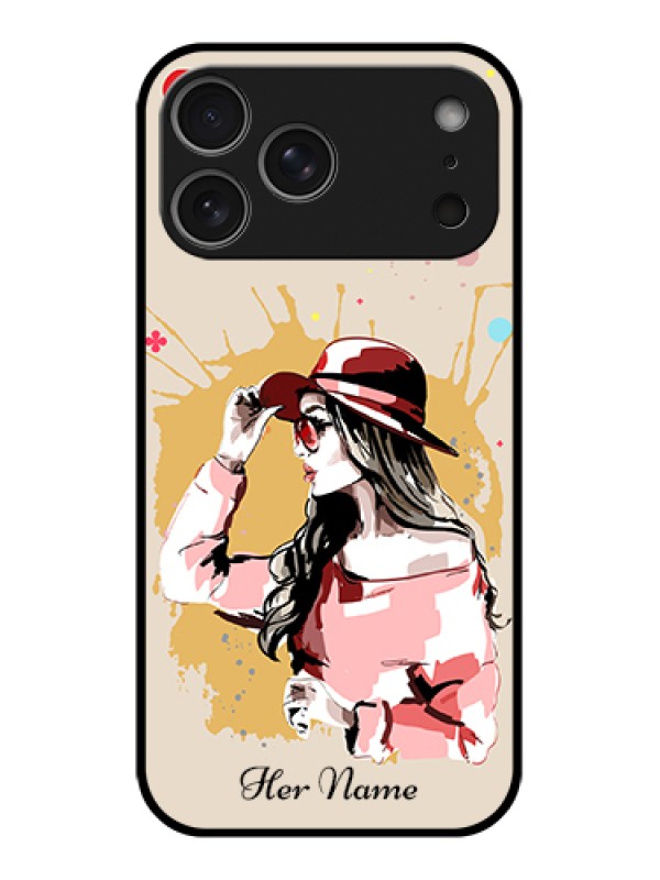 Custom Apple iPhone 17 Pro Max Custom Glass Phone Case - Women With Pink Hat Design