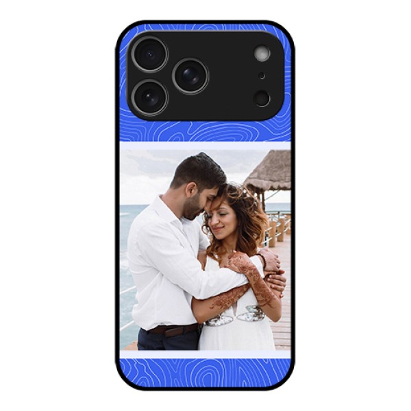 Apple iPhone 17 Pro Max Custom Glass Phone Case - Curved Line Art With Blue And White Design Apple iPhone 17 Pro Max Custom Glass Phone Case - Curved Line Art With Blue And White Design