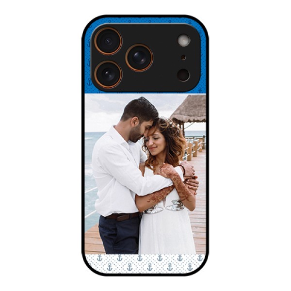 Apple iPhone 17 Pro Custom Glass Phone Case - Blue Anchors Design Apple iPhone 17 Pro Custom Glass Phone Case - Blue Anchors Design