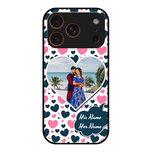 Apple iPhone 17 Pro Custom Glass Phone Case - Pink & Blue Heart Design Apple iPhone 17 Pro Custom Glass Phone Case - Pink & Blue Heart Design